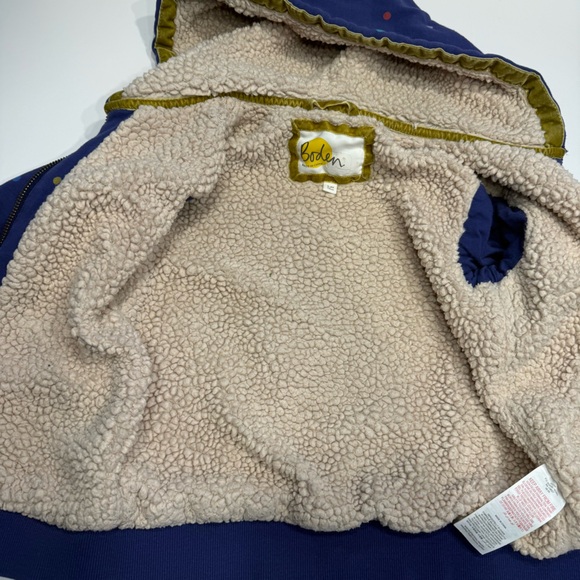 Boden Kids' Blue Hoodie Sherpa lined with Multicolored Dots - Picture 3 of 8